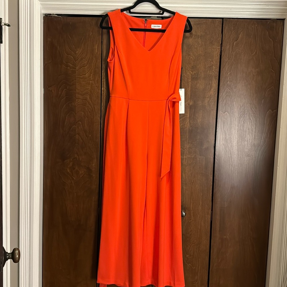 Calvin Klein Sleeveless Jumpsuit Size 8 Orange/Red poppy color